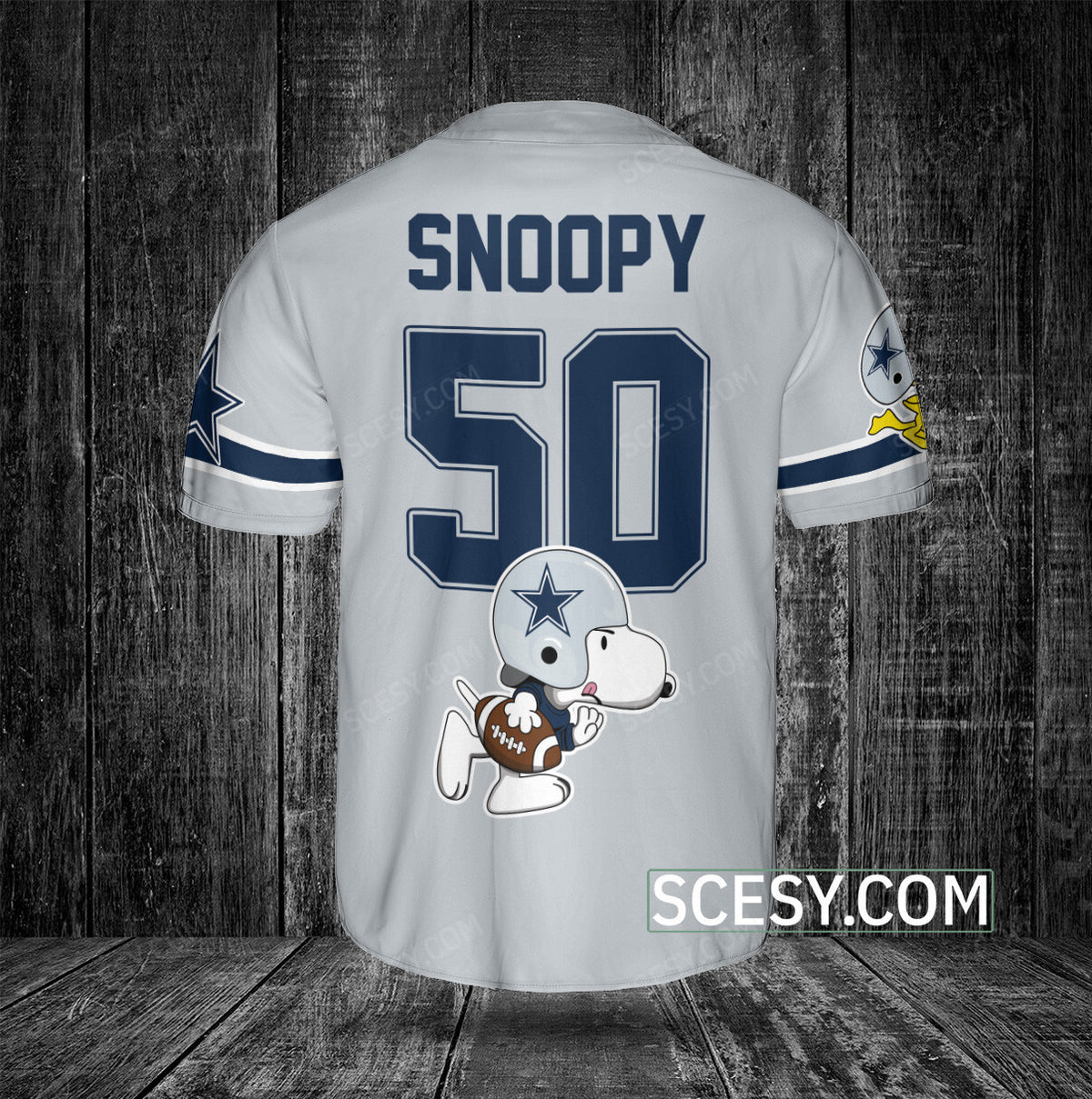 Dallas Cowboys Snoopy Baseball Jersey Gray