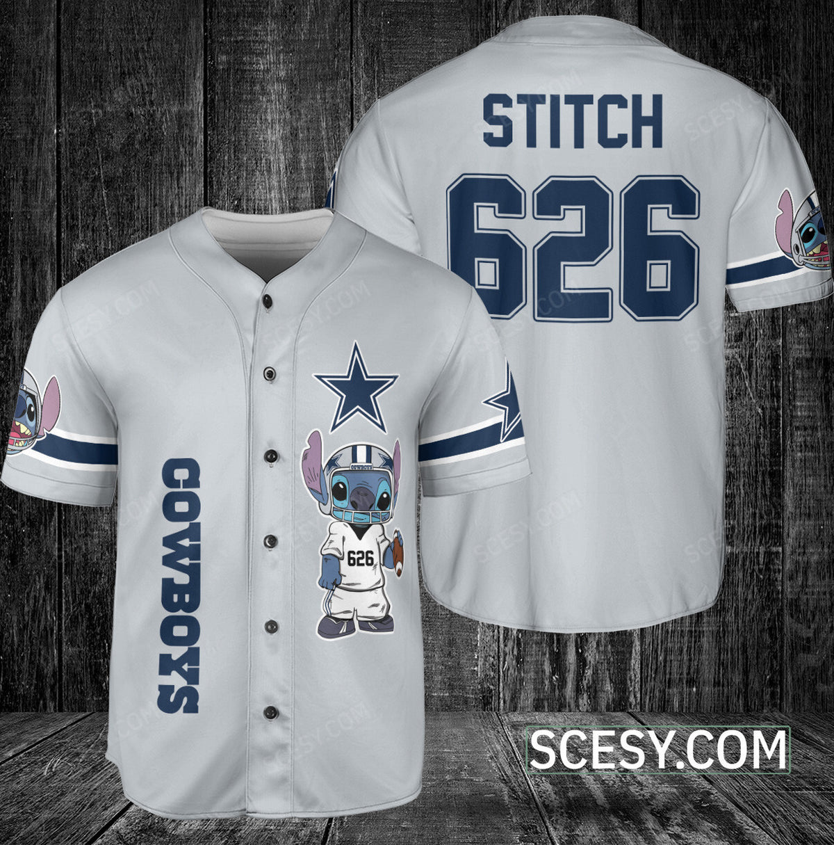 Dallas Cowboys Lilo & Stitch Baseball Jersey Gray