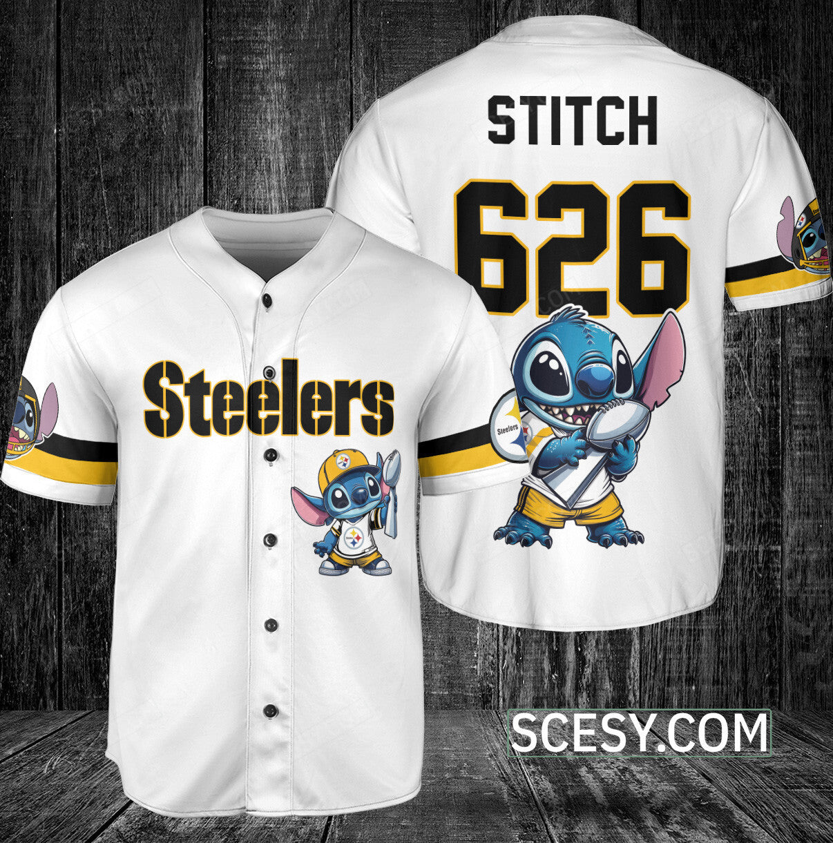 Pittsburgh Steelers Lilo And Stitch Champions Baseball Jersey White
