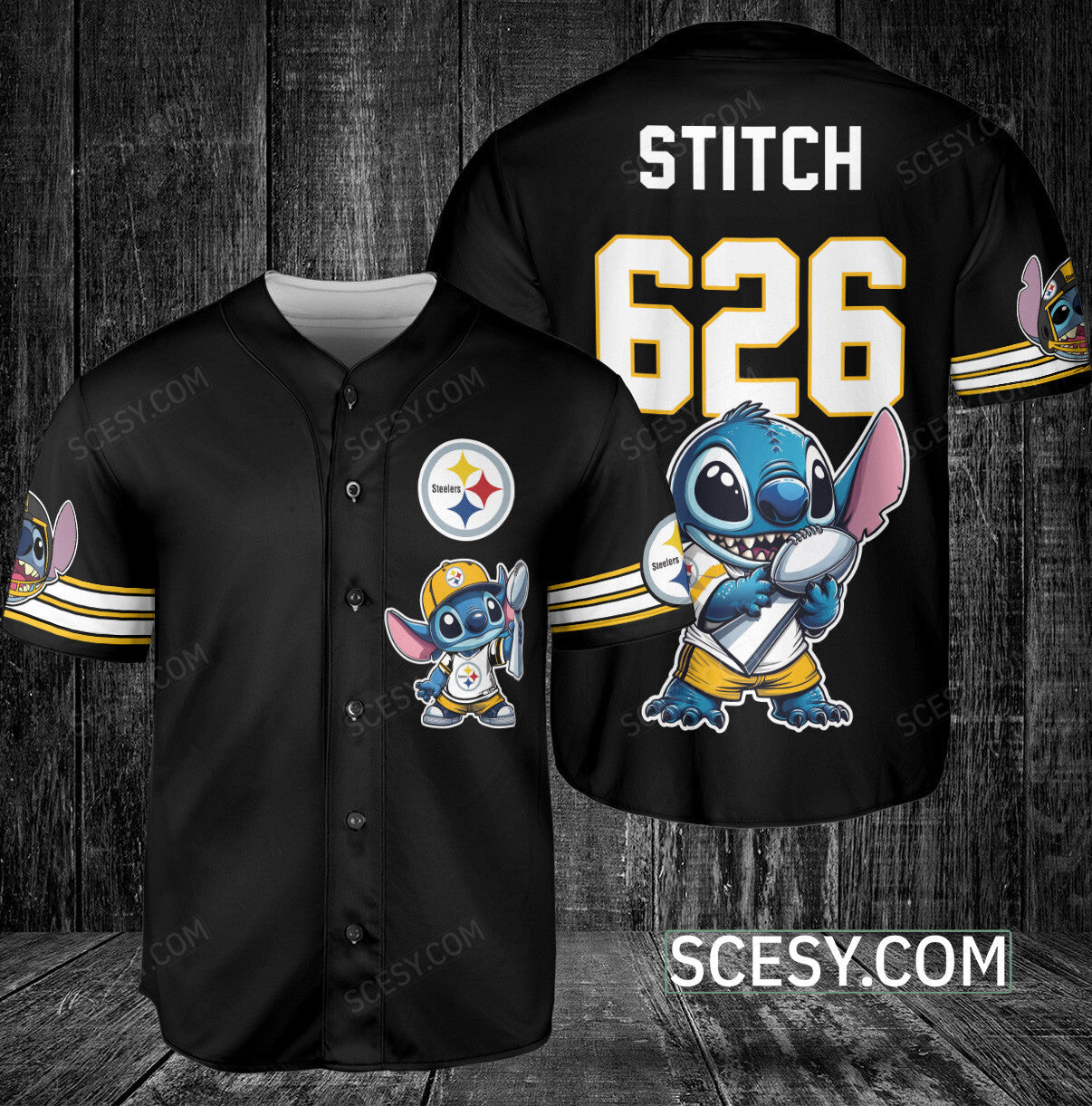 Pittsburgh Steelers Lilo And Stitch Champions Baseball Jersey Black