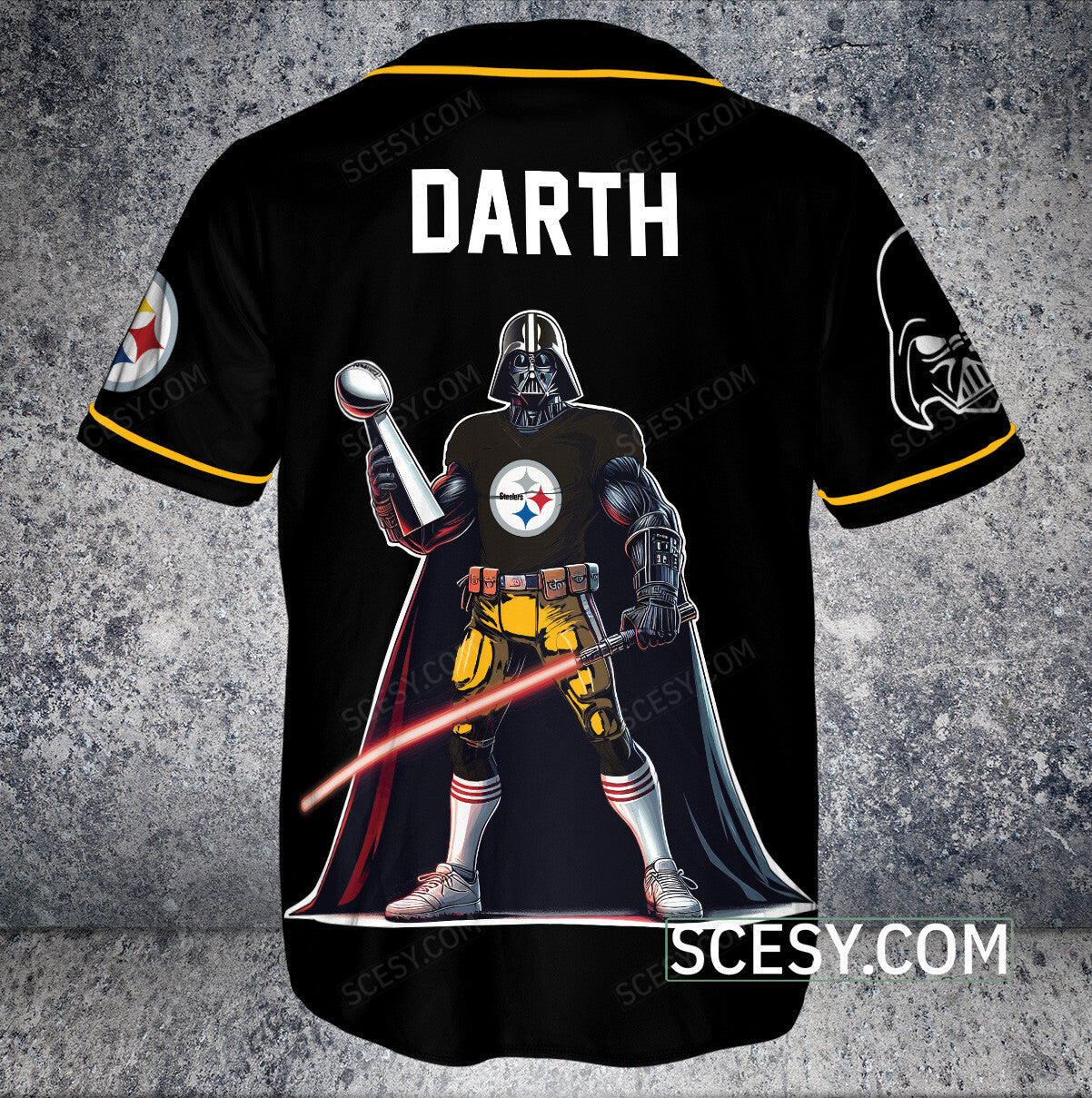 Pittsburgh Steelers Darth Vader Baseball Jersey Black Piping