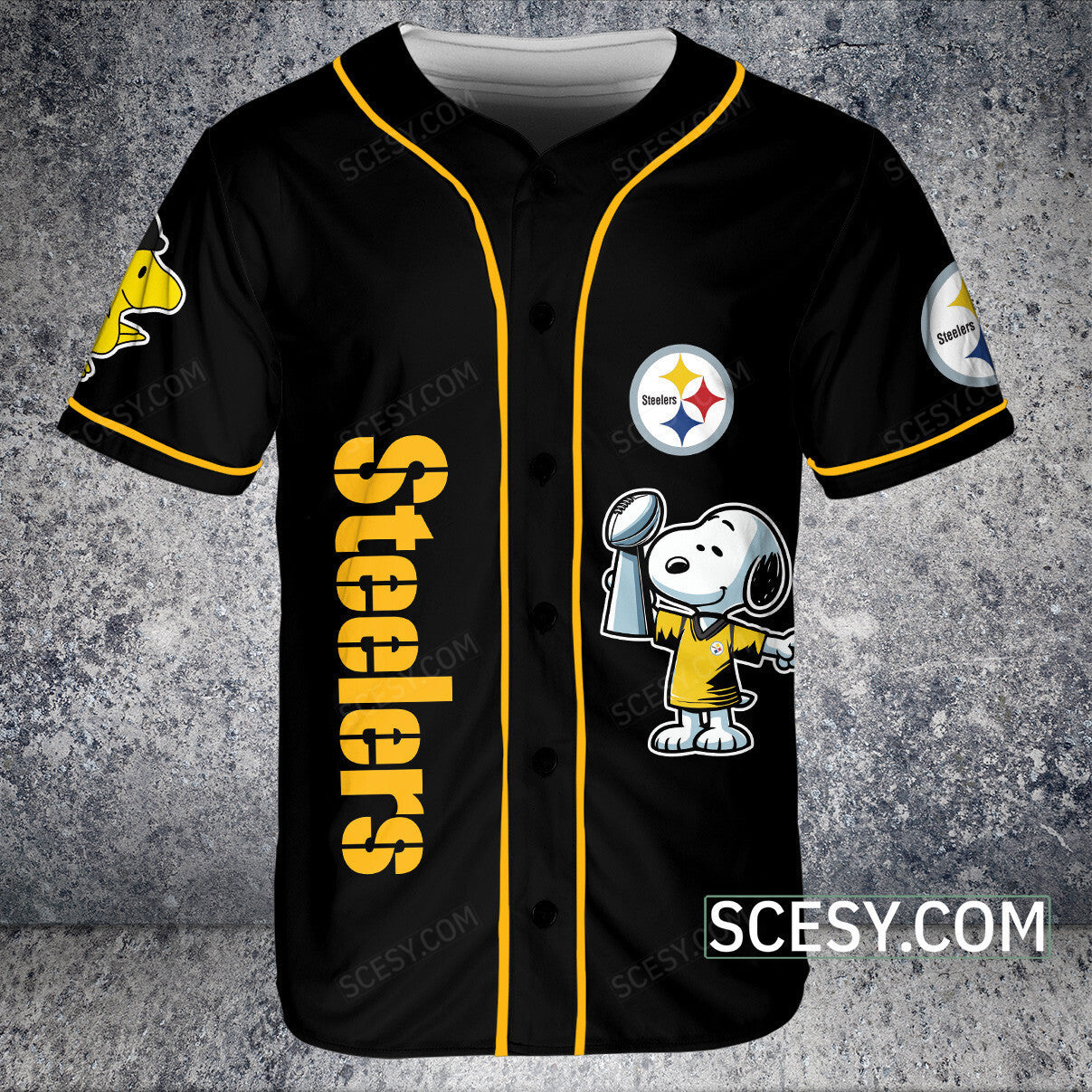 Pittsburgh Steelers Peanut Snoopy Baseball Jersey Black Pipping
