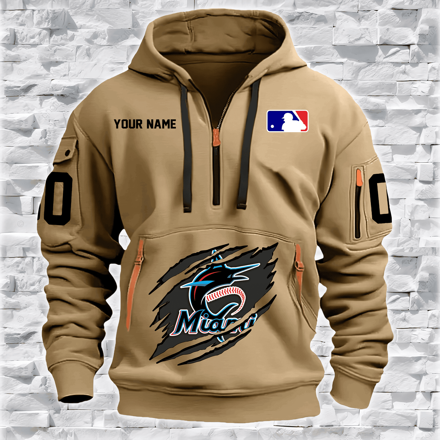 Miami Marlins New Personalized Quarter Zip Hoodie Limited Edition AZBTQZH000038