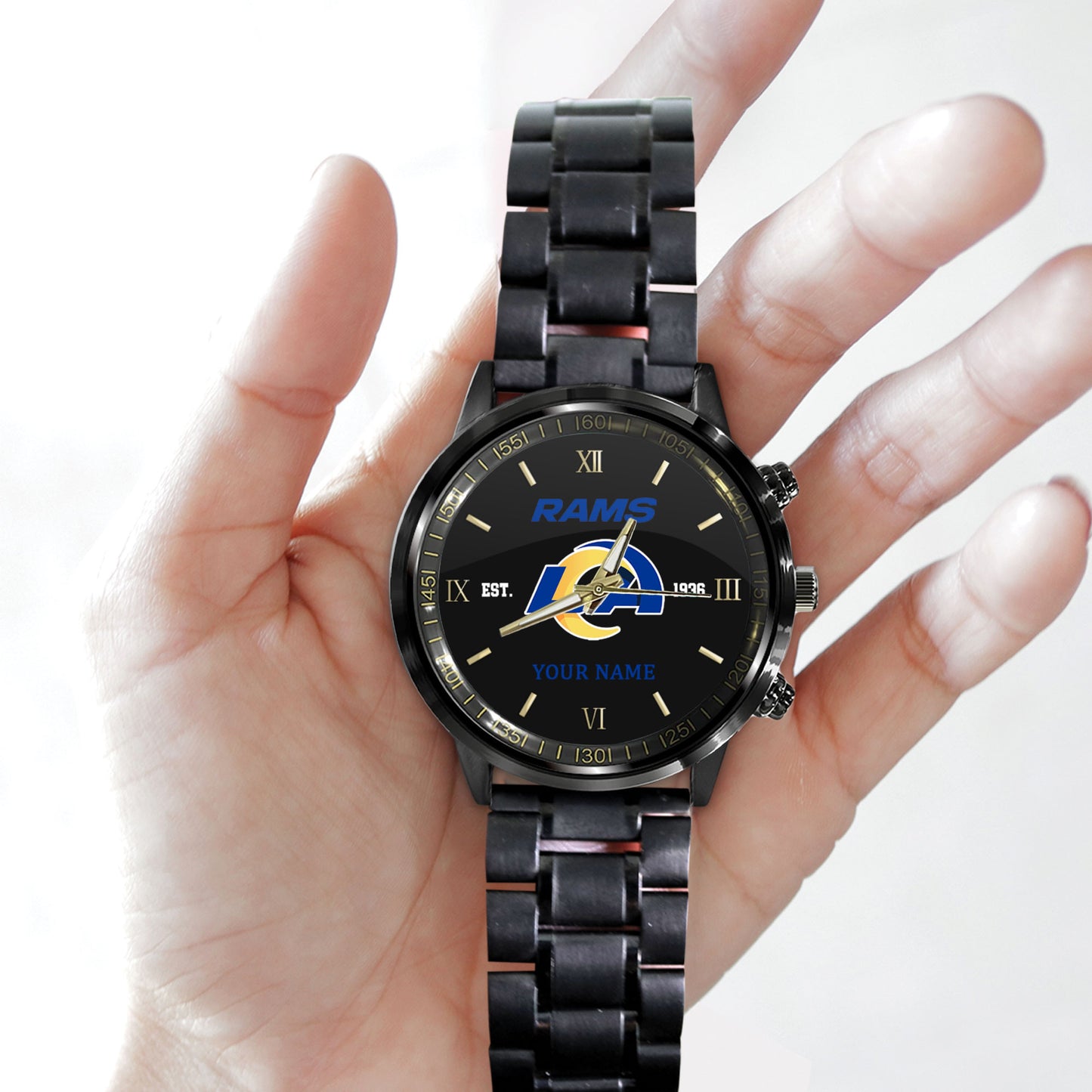 Los Angeles Rams Black Fashion Watch Gifts For Sport Fans AZWATCH119