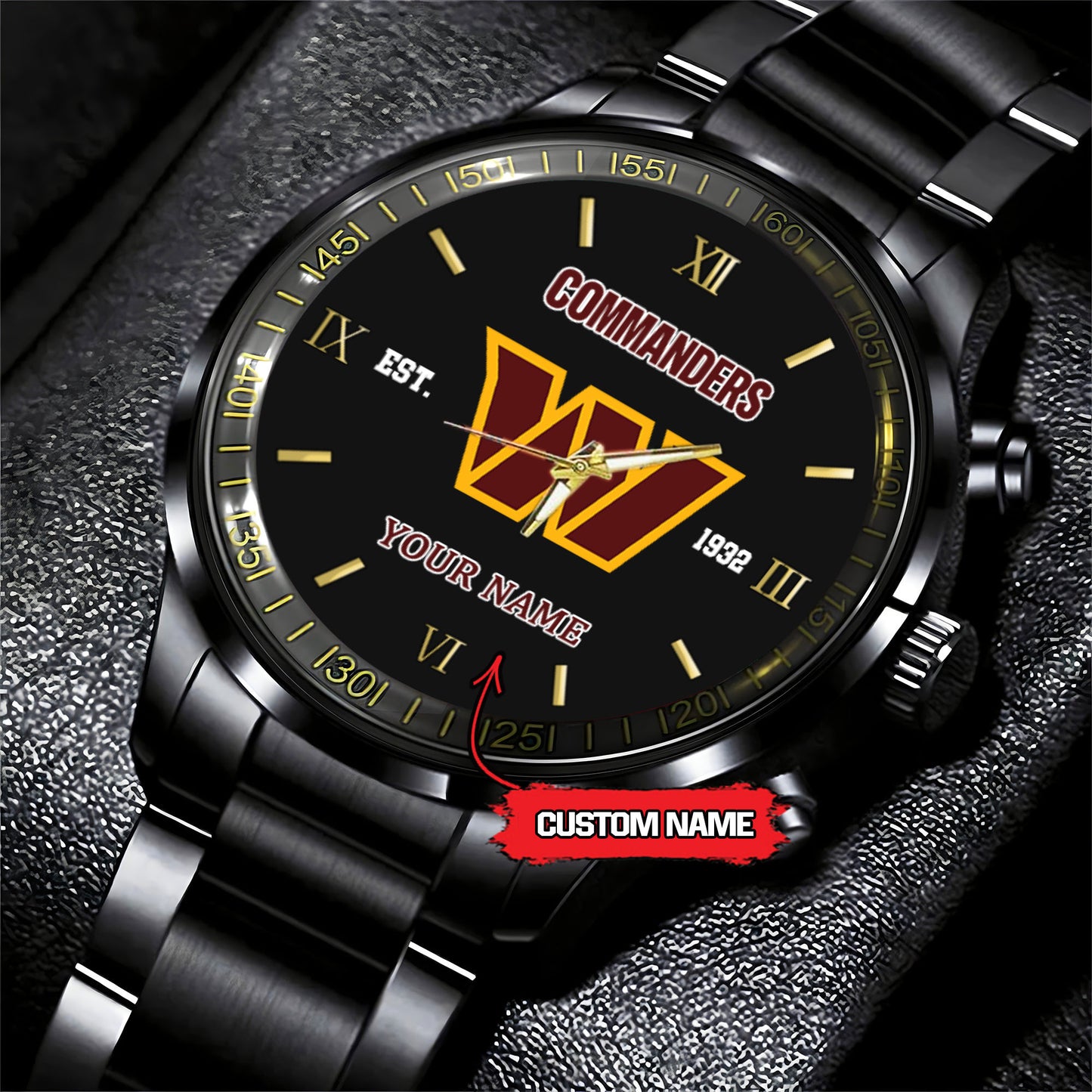 Washington Commanders Black Fashion Watch Gifts For Sport Fans AZWATCH104