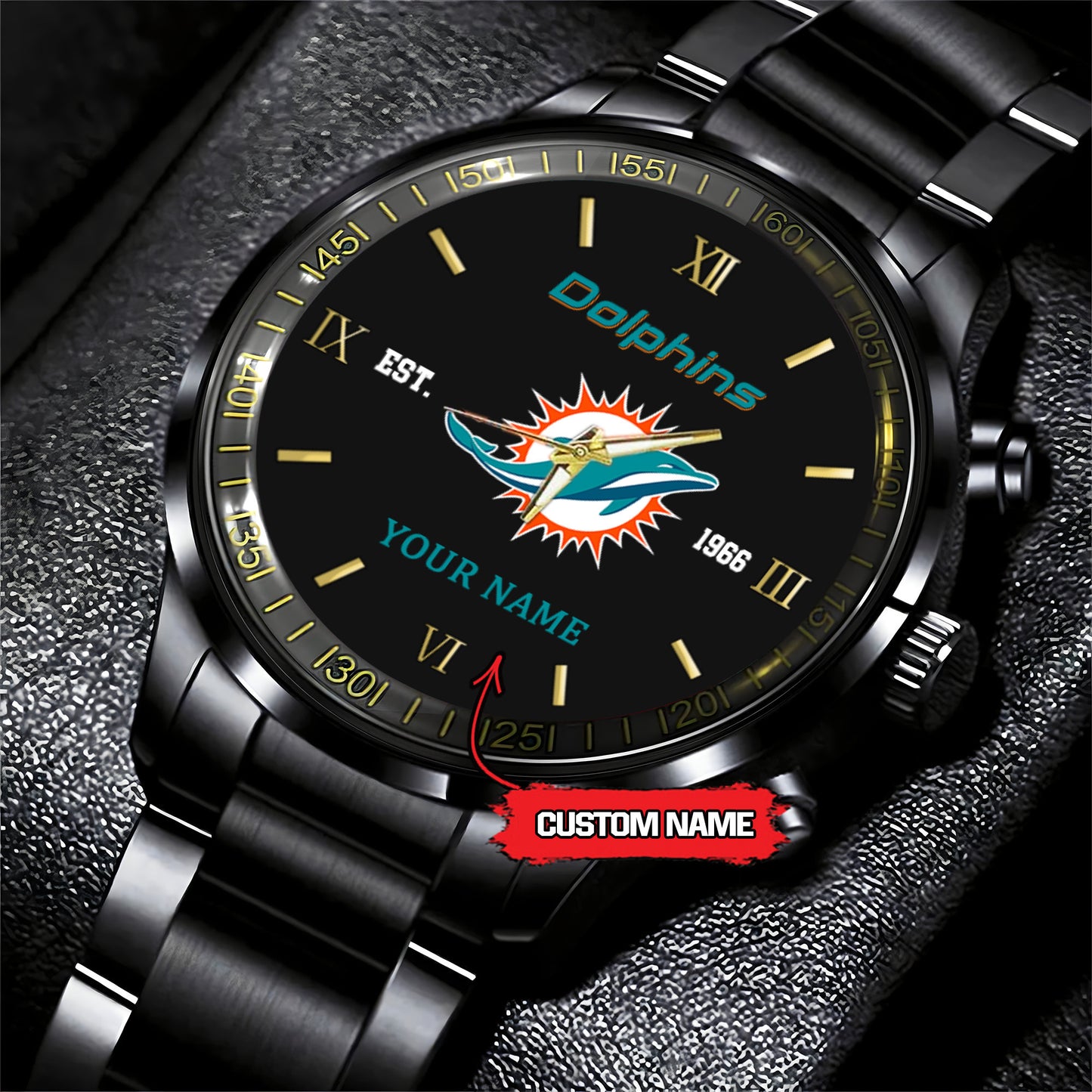 Miami Dolphins Black Fashion Watch Gifts For Sport Fans AZWATCH113