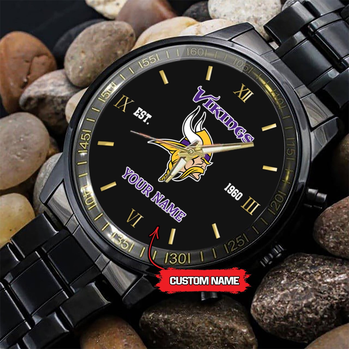 Minnesota Vikings Black Fashion Watch Gifts For Sport Fans AZWATCH110