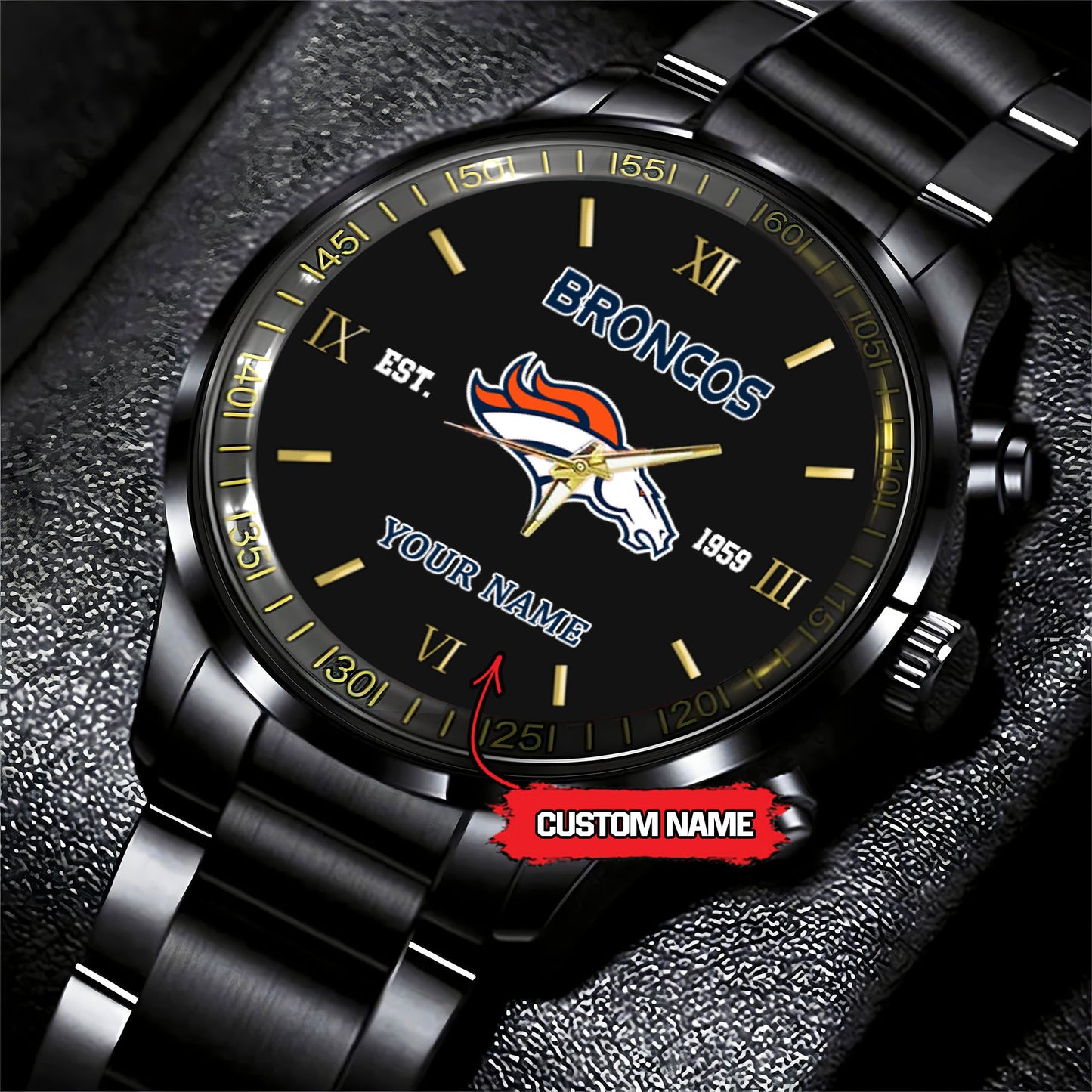 Denver Broncos Black Fashion Watch Gifts For Sport Fans AZWATCH112