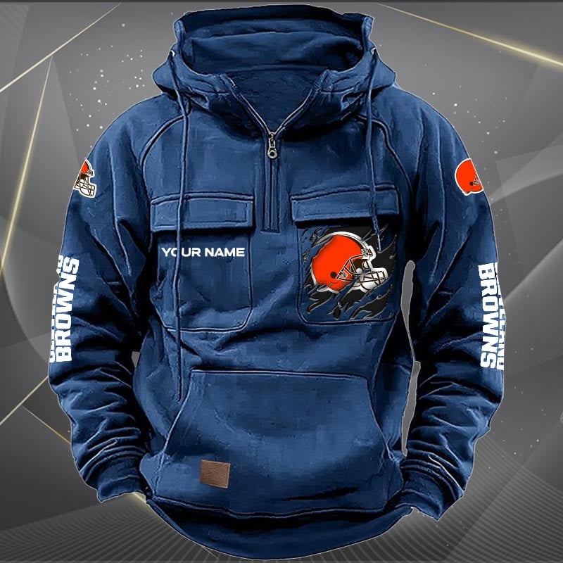 Cleveland Browns New Personalized Multi-Pockets Zip Hoodie AZBTMZHD000039