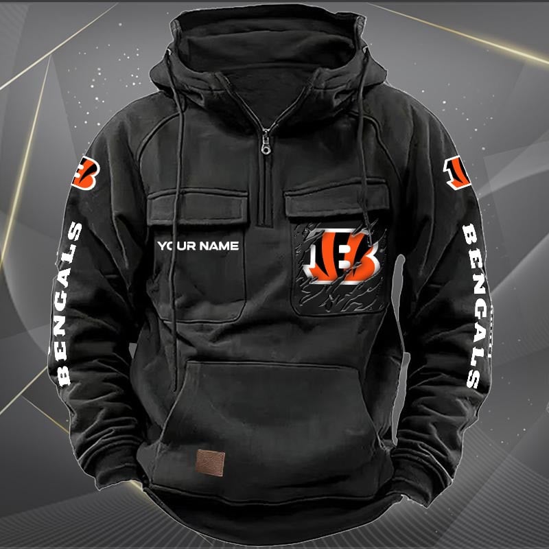 Cincinnati Bengals New Personalized Multi-Pockets Zip Hoodie AZBTMZHD000038