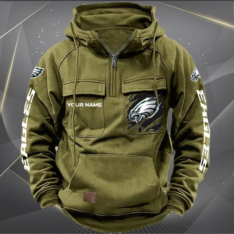 Philadelphia Eagles New Personalized Multi-Pockets Zip Hoodie AZBTMZHD000056