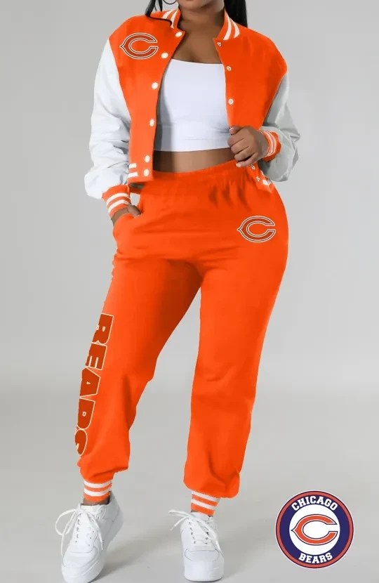 Chicago Bears Women’s Outfits Varsity Jacket Crop Tops Sweatpants Tracksuit AZBTVJSP000001