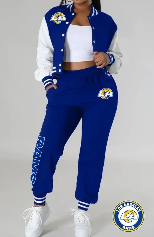 Los Angeles Rams Women’s Outfits Varsity Jacket Crop Tops Sweatpants Tracksuit AZBTVJSP000006