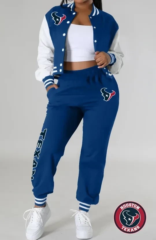 Houston Texans Women’s Outfits Varsity Jacket Crop Tops Sweatpants Tracksuit AZBTVJSP000023