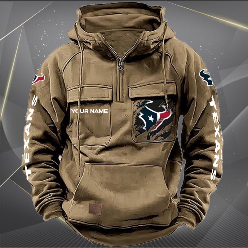 Houston Texans New Personalized Multi-Pockets Zip Hoodie AZBTMZHD000044