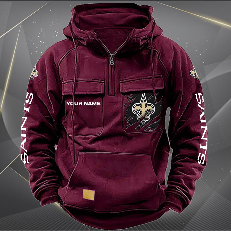 New Orleans Saints New Personalized Multi-Pockets Zip Hoodie AZBTMZHD000054