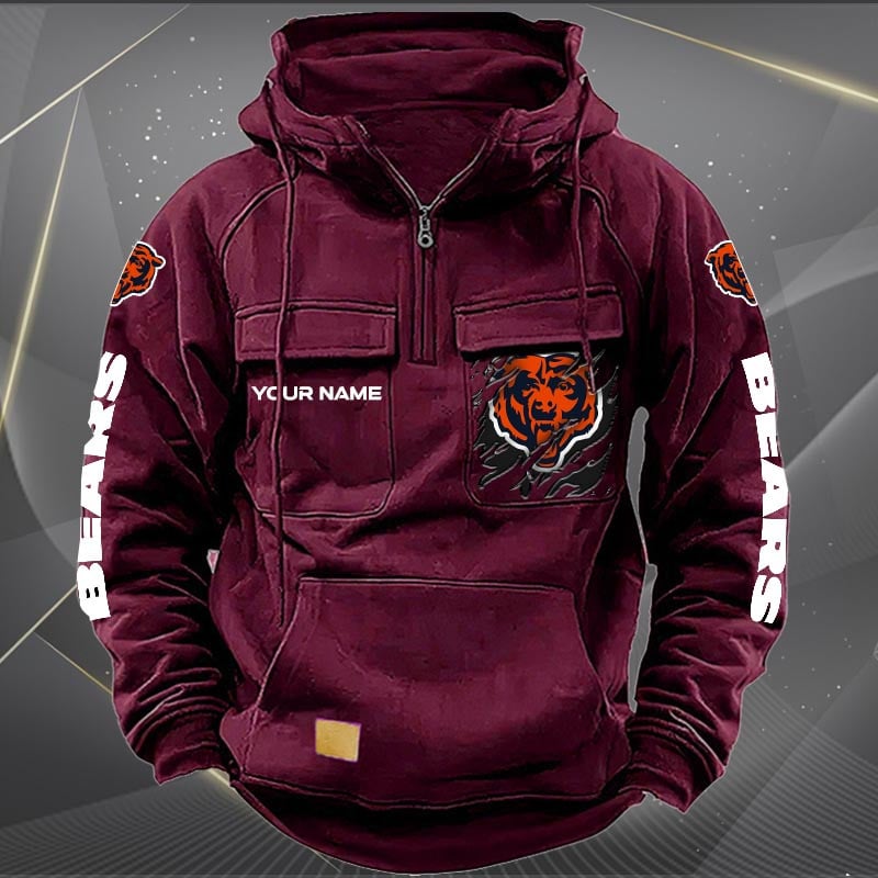Chicago Bears New Personalized Multi-Pockets Zip Hoodie AZBTMZHD000037