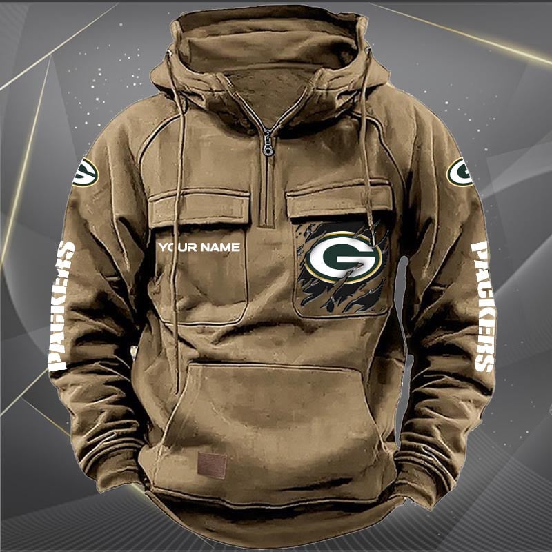 Green Bay Packers New Personalized Multi-Pockets Zip Hoodie AZBTMZHD000043