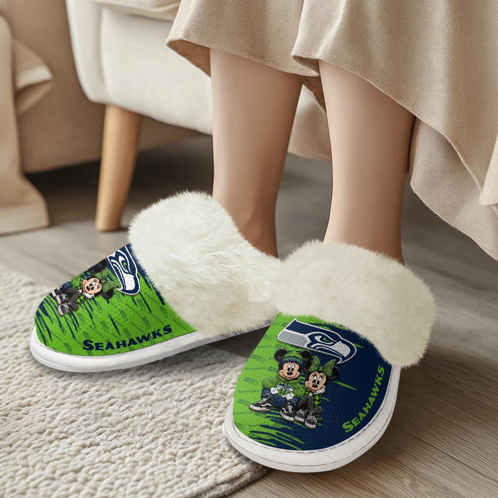 Seattle Seahawks Winter Comfy Cotton Fuzzy Slippers AZBTFSL000030
