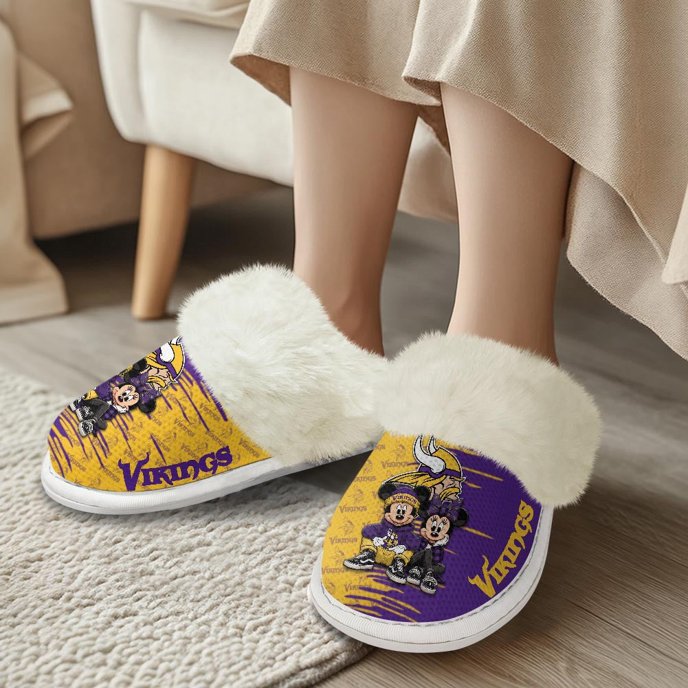 Minnesota Vikings Winter Comfy Cotton Fuzzy Slippers AZBTFSL000004