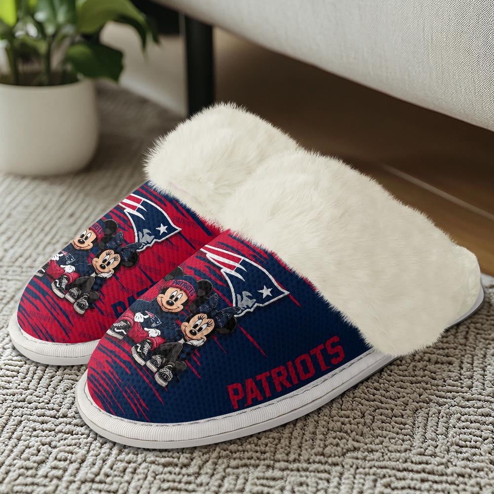 New England Patriots Winter Comfy Cotton Fuzzy Slippers AZBTFSL000032