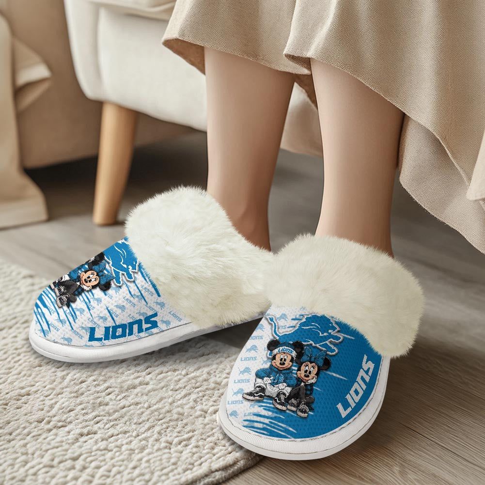 Detroit Lions Winter Comfy Cotton Fuzzy Slippers AZBTFSL000006