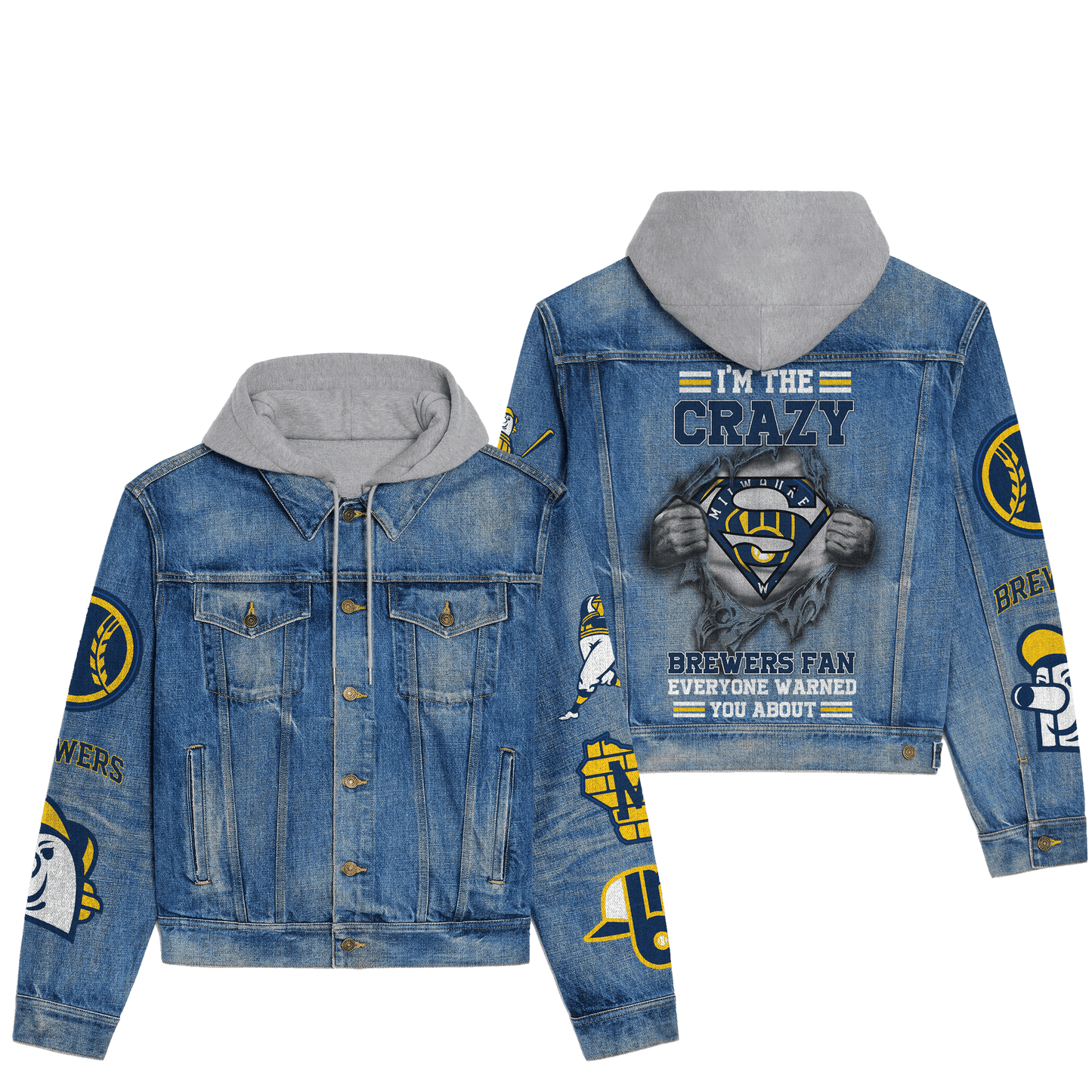 Milwaukee Brewers Premium Hooded Denim Jacket New Collection AZBTHDJ000616