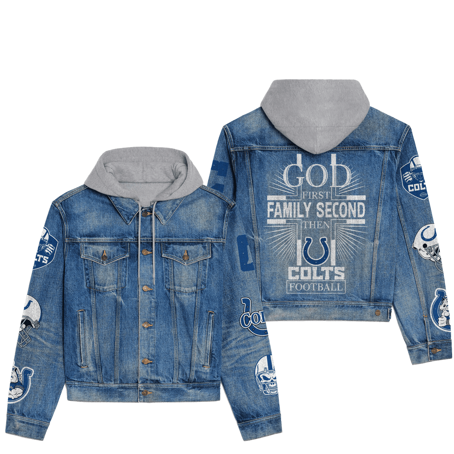 Indianapolis Colts Premium Hooded Denim Jacket New Collection AZBTHDJ000030