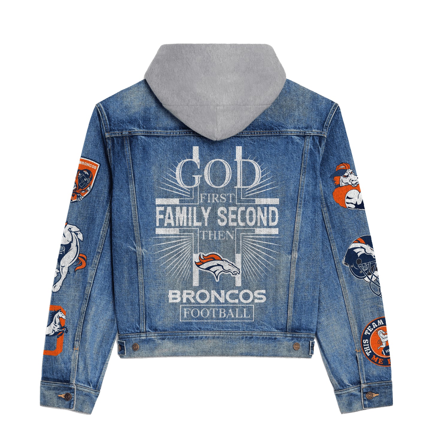 Denver Broncos Premium Hooded Denim Jacket New Collection AZBTHDJ000027