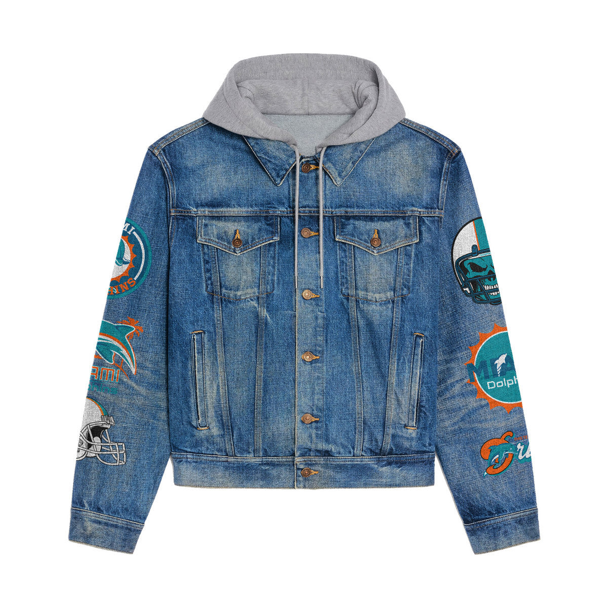 Miami Dolphins Premium Hooded Denim Jacket New Collection AZBTHDJ000029