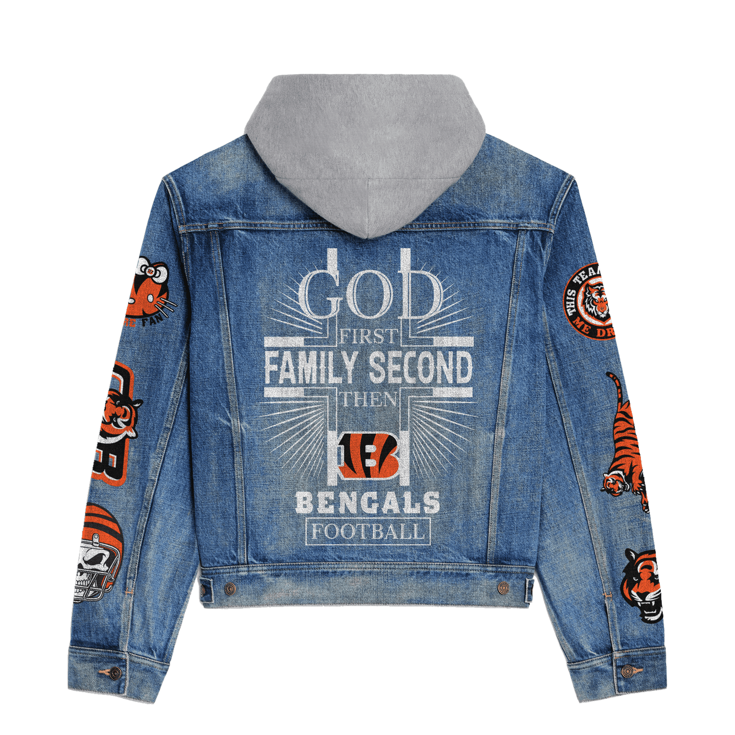 Cincinnati Bengals Premium Hooded Denim Jacket New Collection AZBTHDJ000035