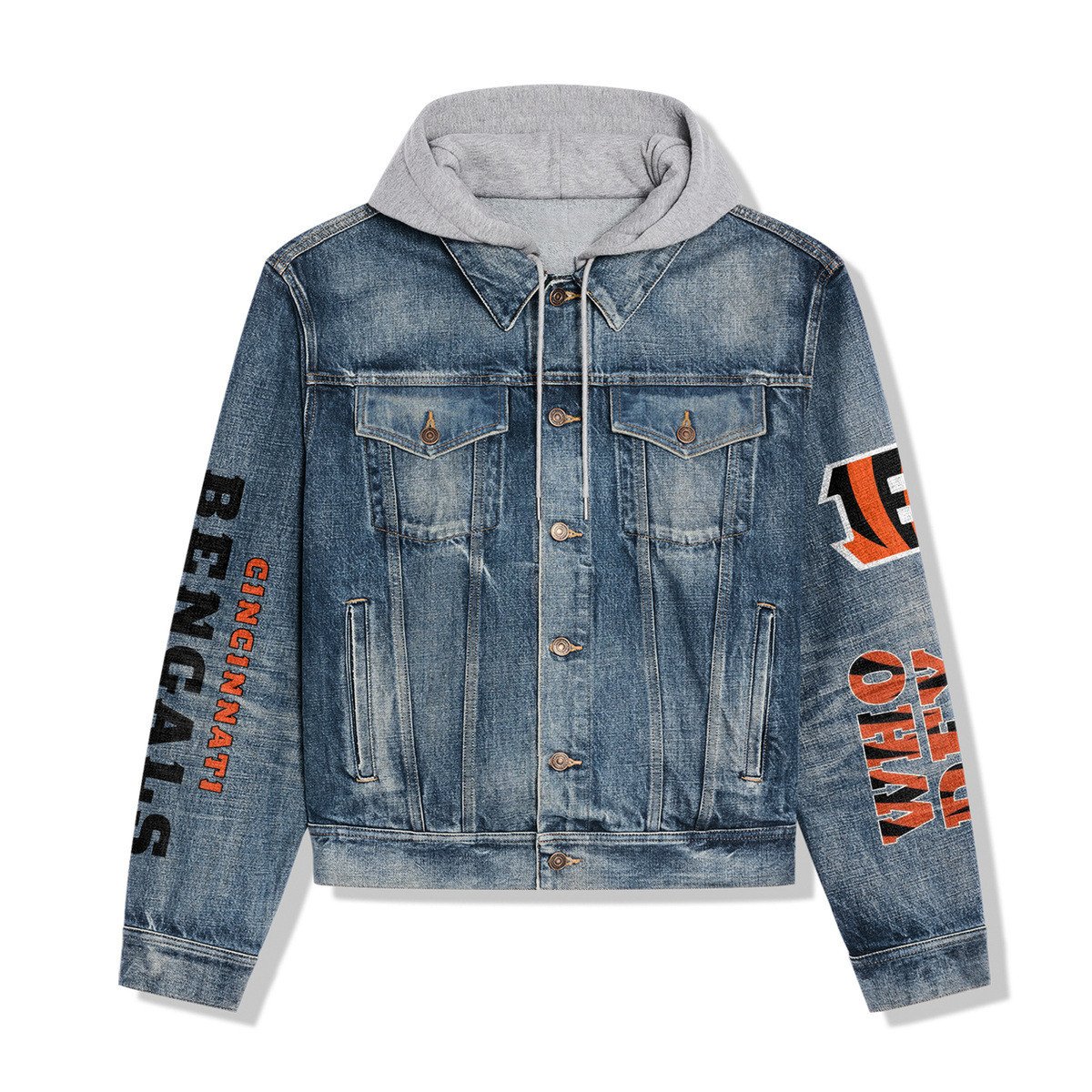 Cincinnati Bengals Premium Hooded Denim Jacket New Collection AZBTHDJ000041
