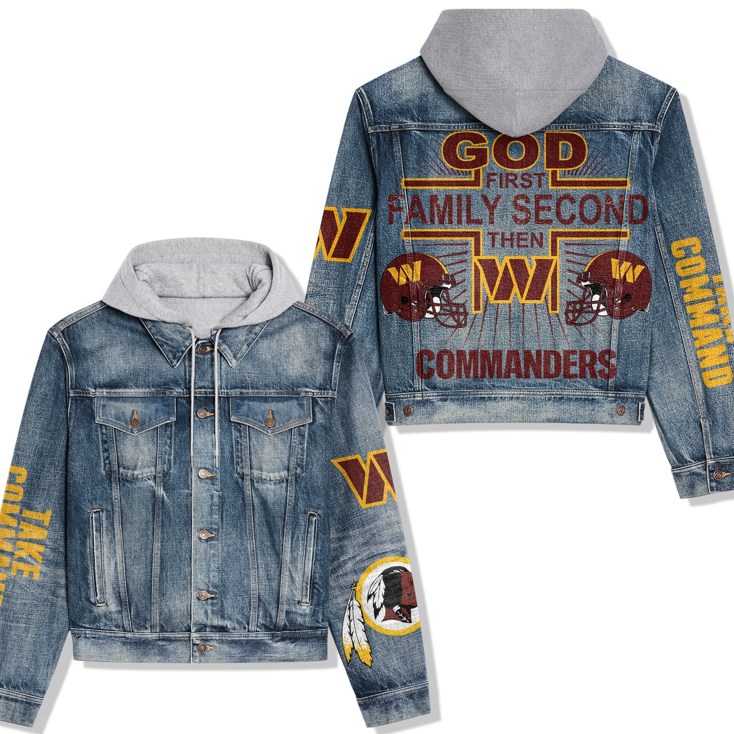 Washington Commanders Premium Hooded Denim Jacket New Collection AZBTHDJ000042