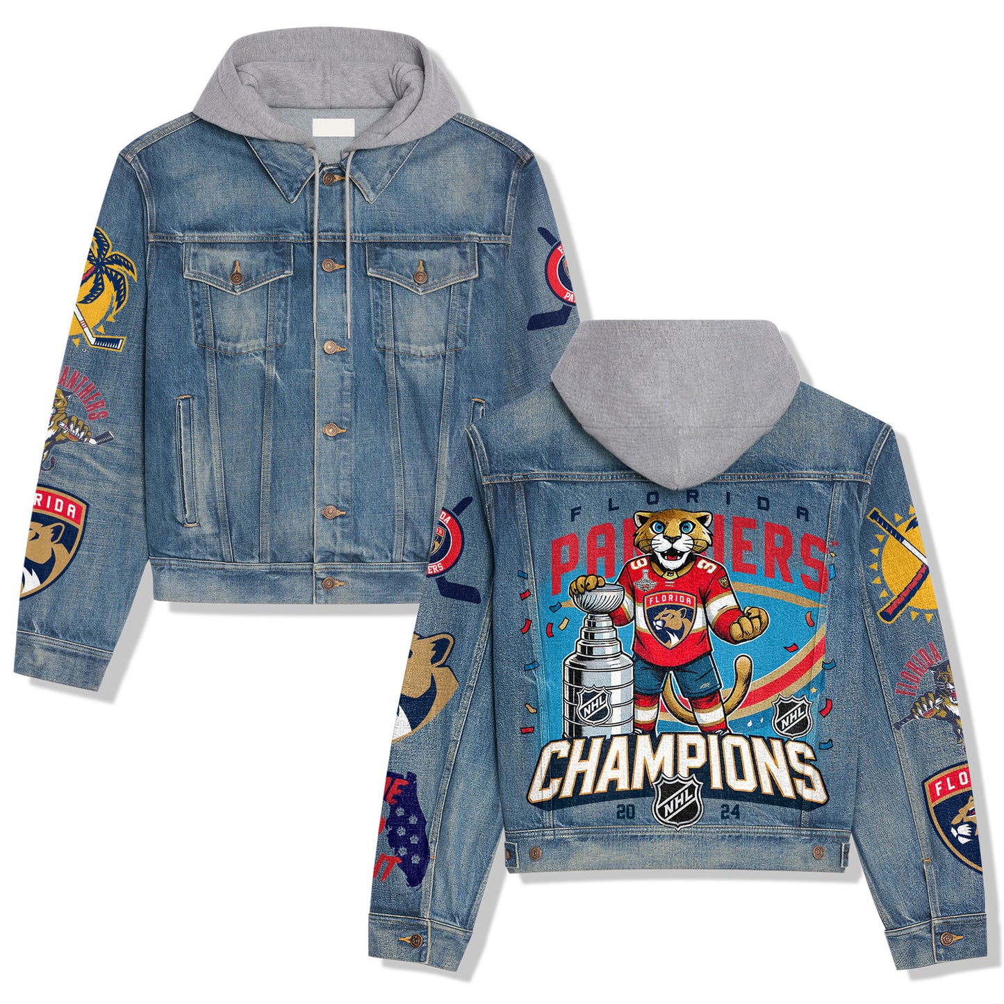 Florida Panthers Premium Hooded Denim Jacket New Collection AZBTHDJ000242