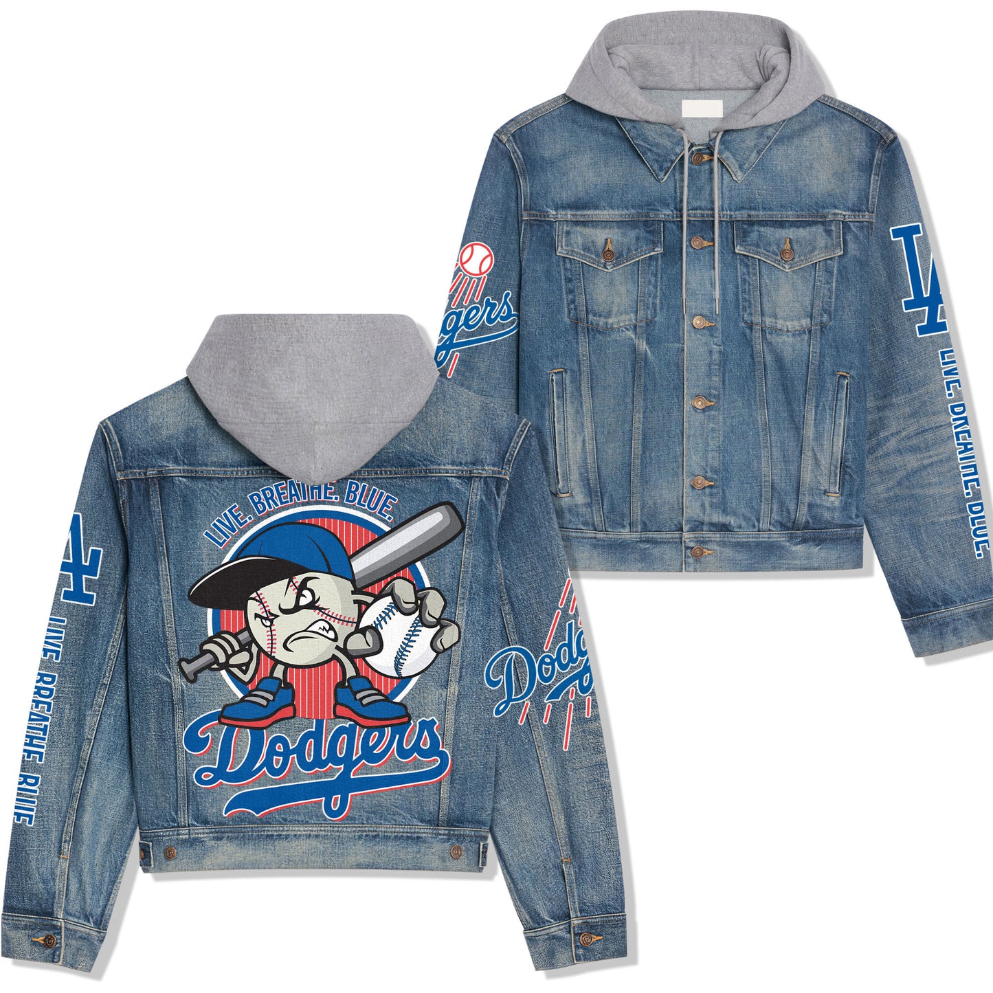 Los Angeles Dodgers Premium Hooded Denim Jacket New Collection AZBTHDJ000538