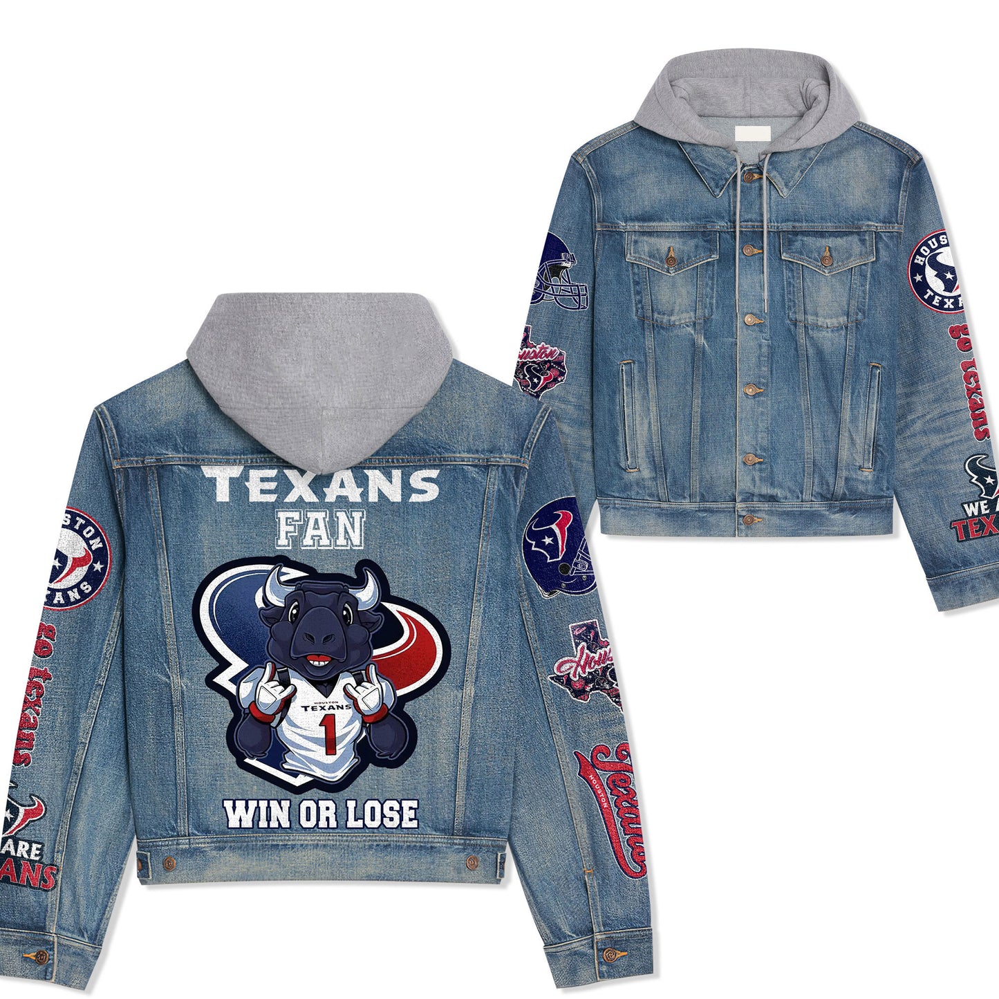Houston Texans Premium Hooded Denim Jacket New Collection AZBTHDJ000046