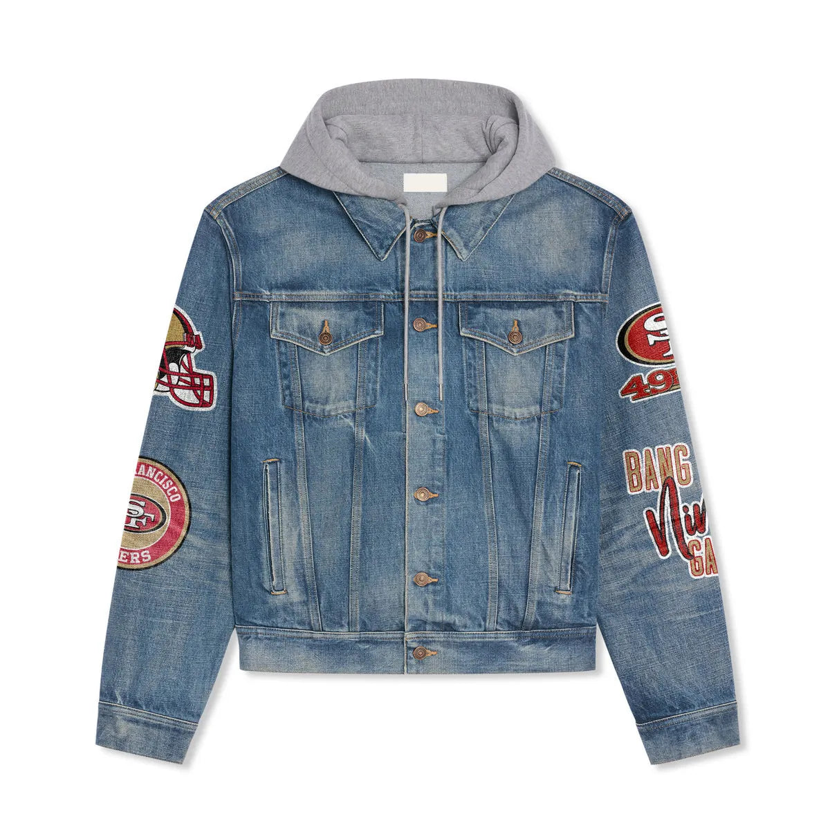San Francisco 49ers Premium Hooded Denim Jacket New Collection AZBTHDJ000014