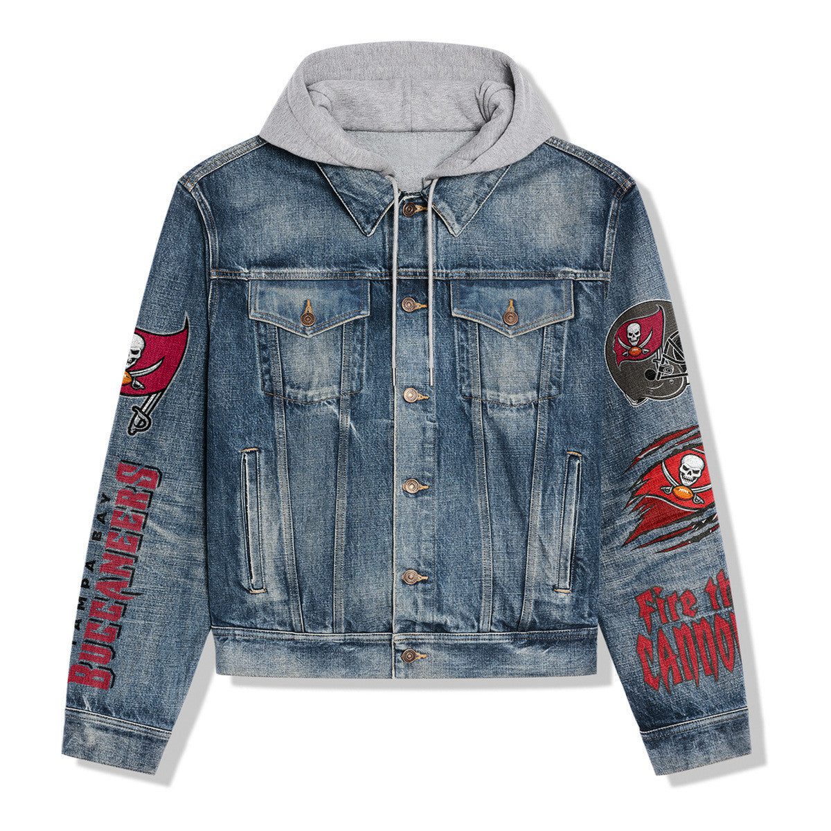 Tampa Bay Buccaneers Premium Hooded Denim Jacket New Collection AZBTHDJ000016