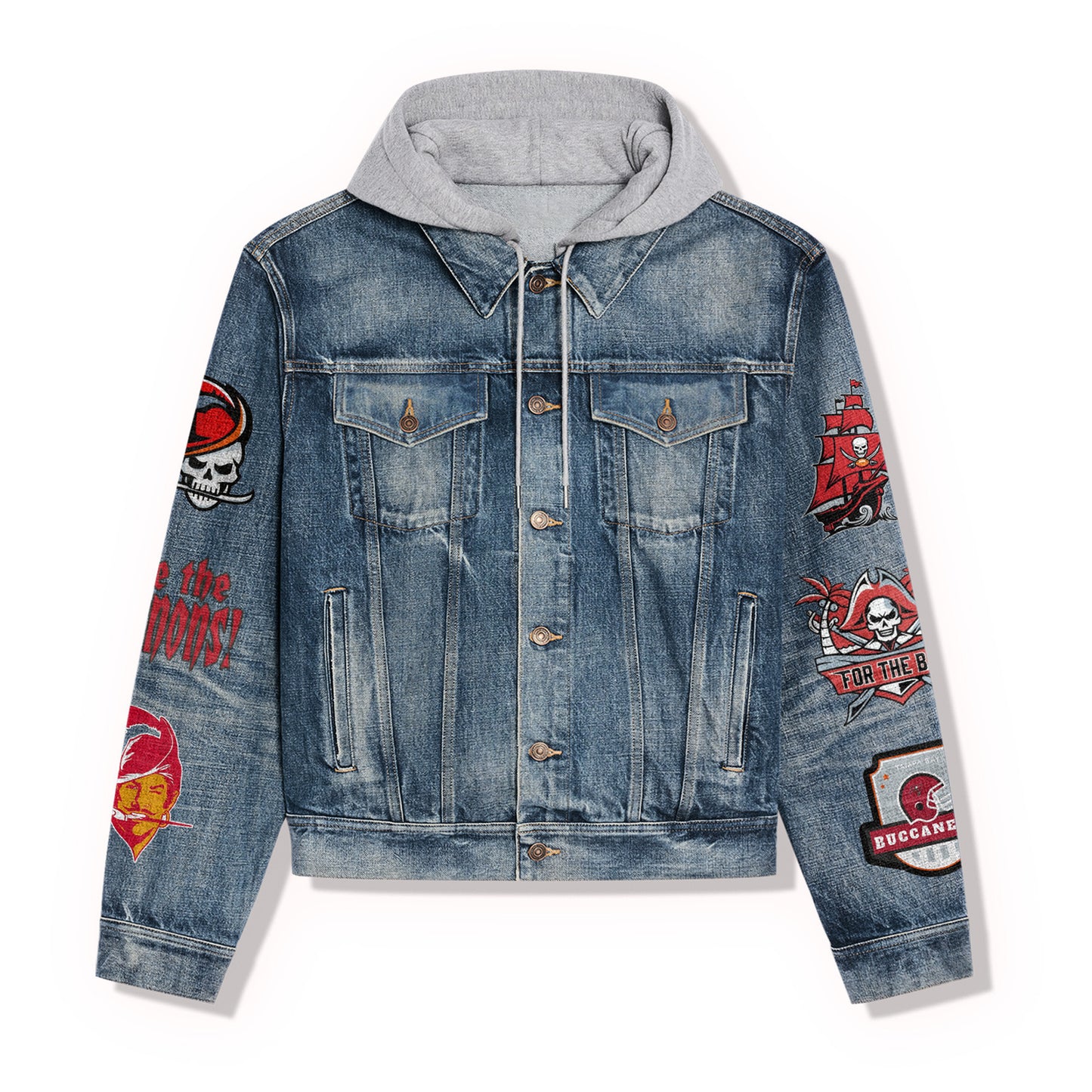 Tampa Bay Buccaneers Premium Hooded Denim Jacket New Collection AZBTHDJ000082