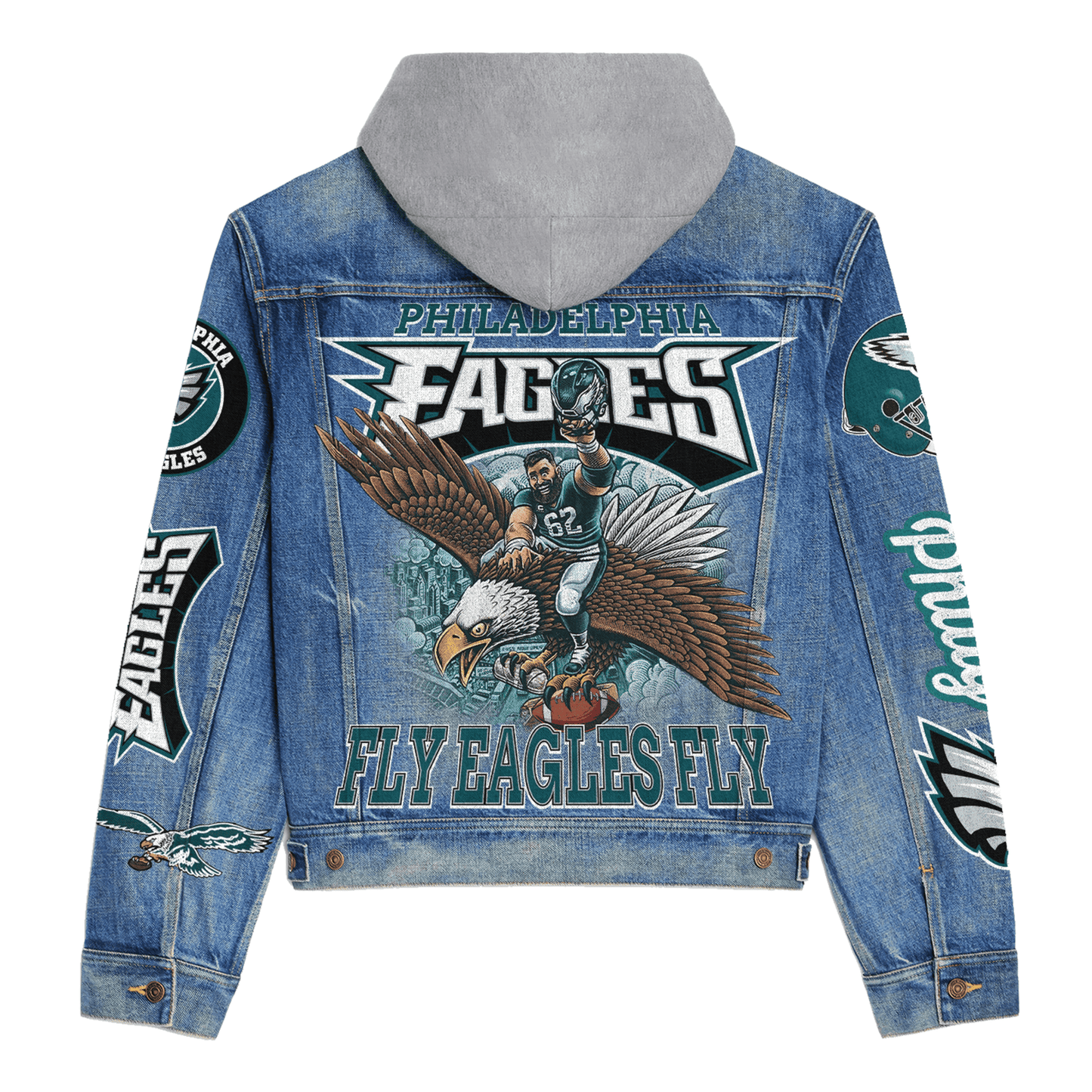 Philadelphia Eagles Premium Hooded Denim Jacket New Collection AZBTHDJ000237