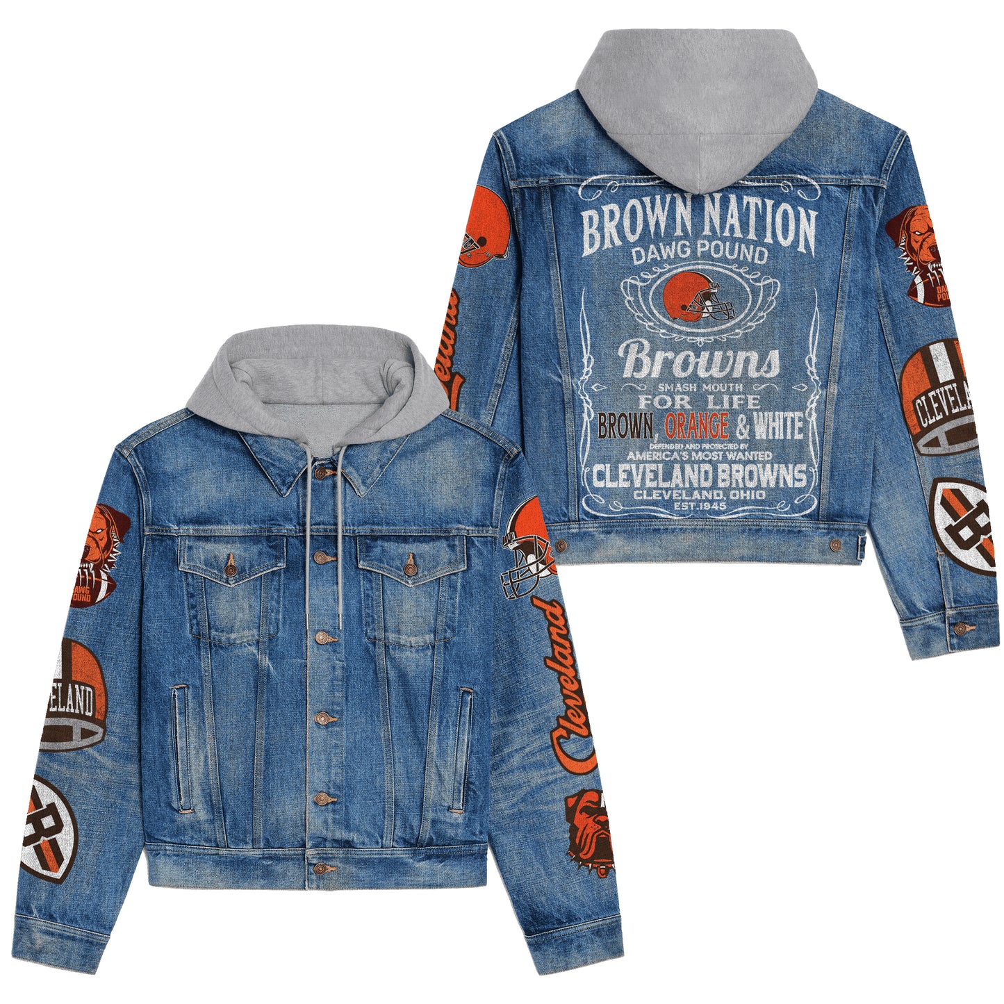 Cleveland Browns Premium Hooded Denim Jacket New Collection AZBTHDJ000094