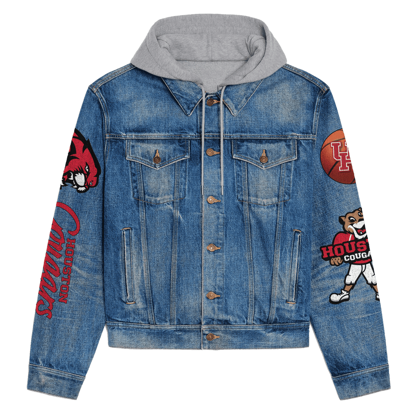 Houston Cougars Premium Hooded Denim Jacket New Collection AZBTHDJ000314