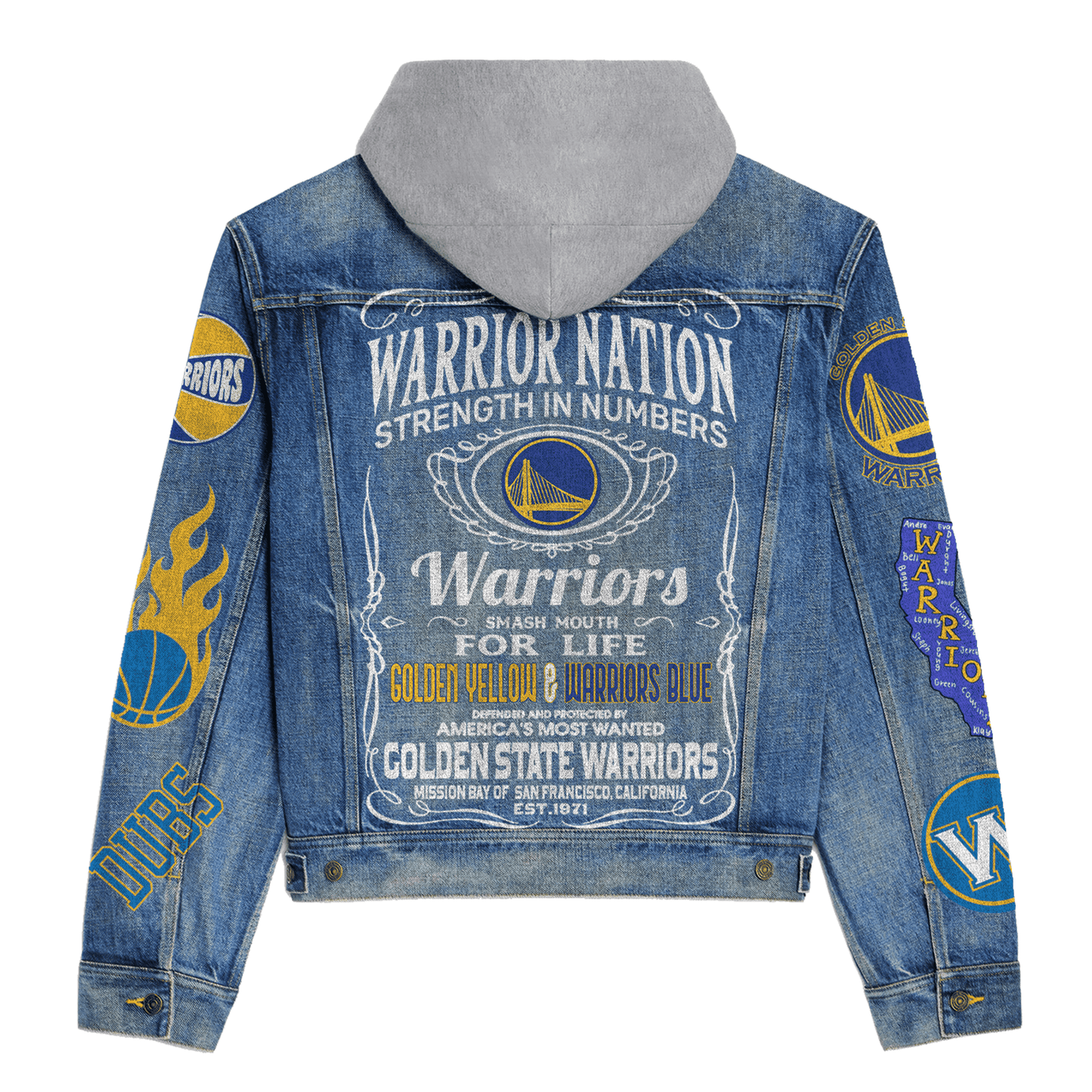 Golden State Warriors Premium Hooded Denim Jacket New Collection AZBTHDJ000294