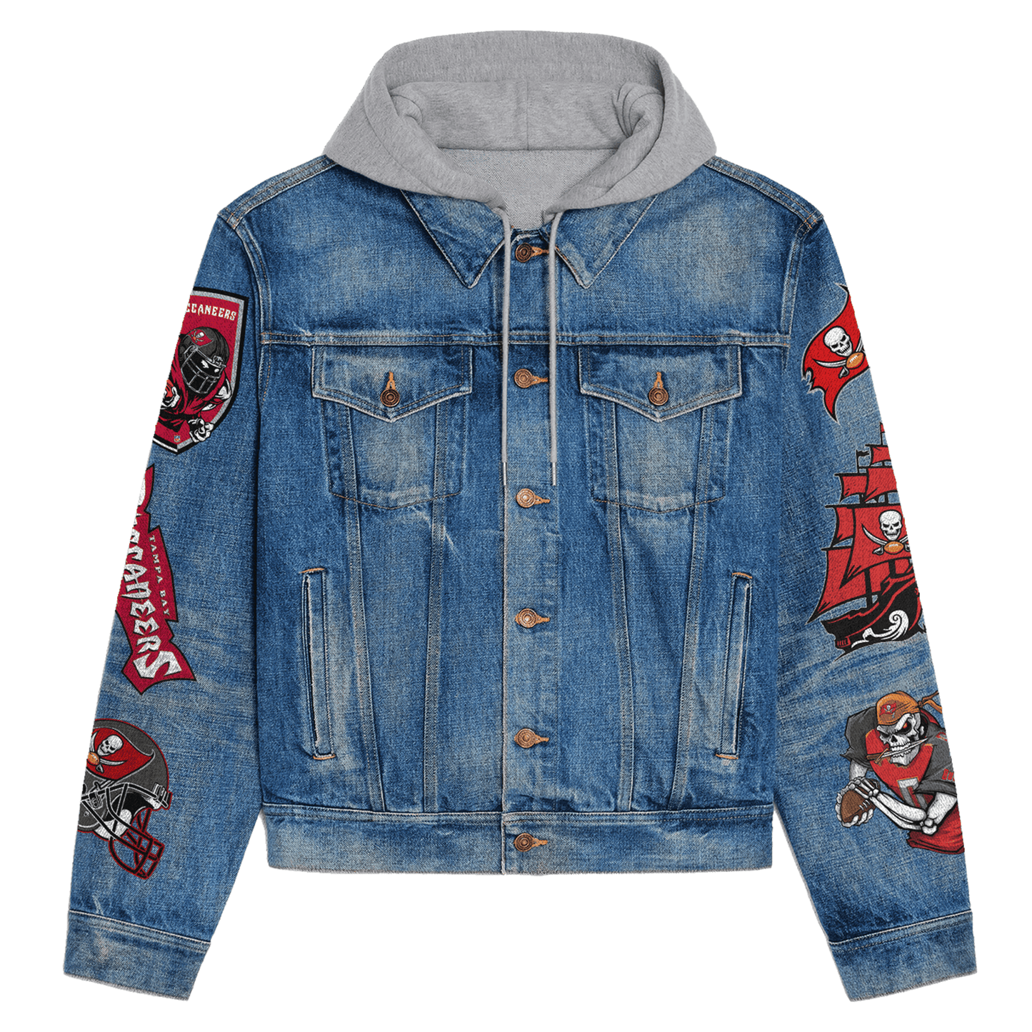 Tampa Bay Buccaneers Premium Hooded Denim Jacket New Collection AZBTHDJ000120