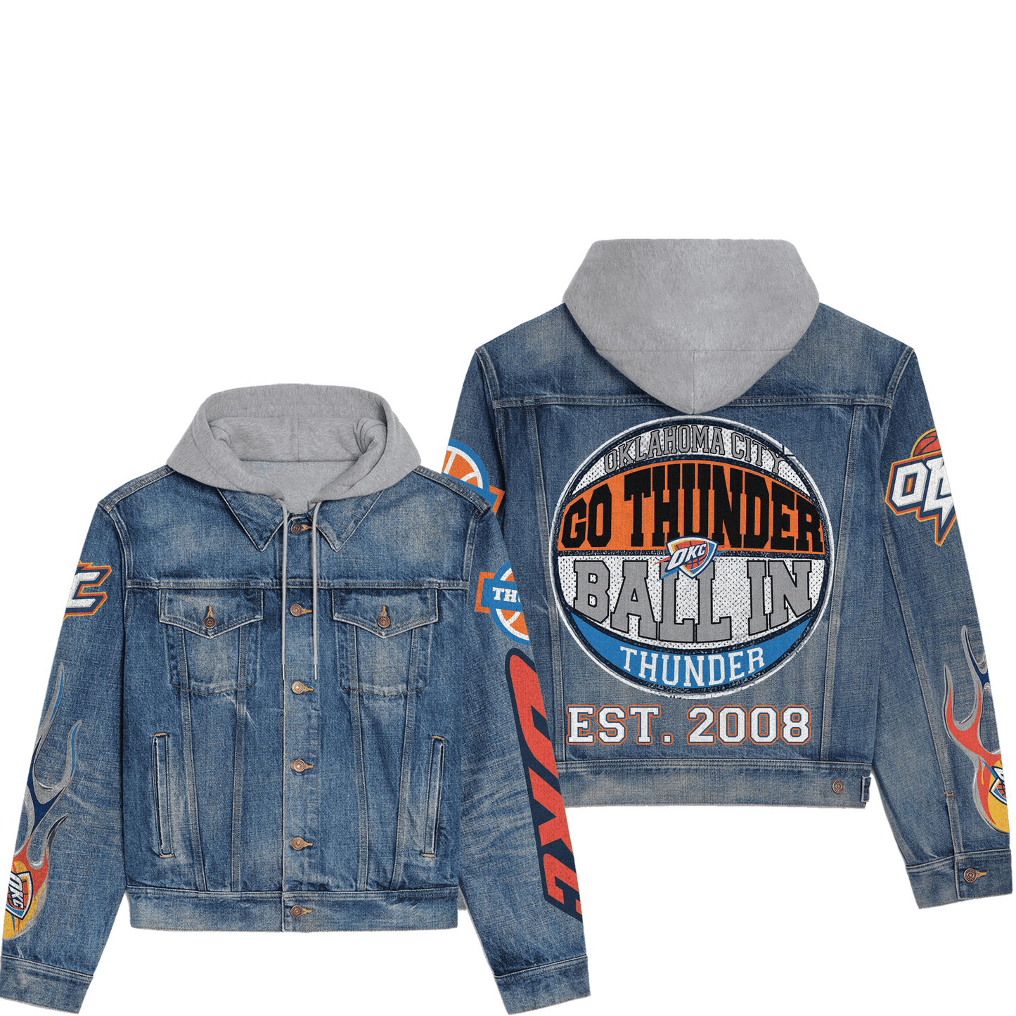 Oklahoma City Thunder Premium Hooded Denim Jacket New Collection AZBTHDJ000277