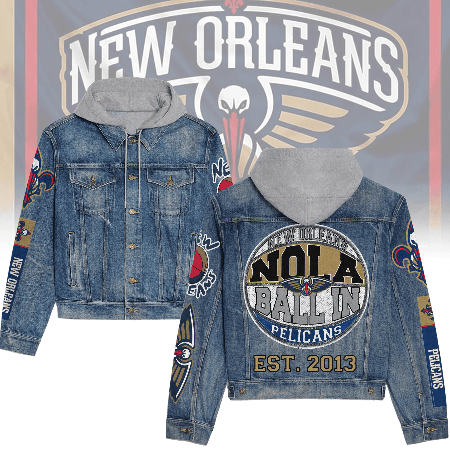 New Orleans Pelicans Premium Hooded Denim Jacket New Collection AZBTHDJ000280