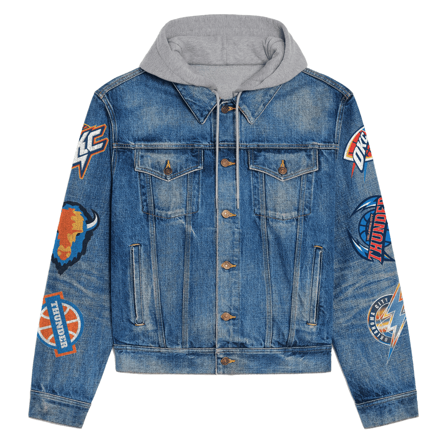 Oklahoma City Thunder Premium Hooded Denim Jacket New Collection AZBTHDJ000282