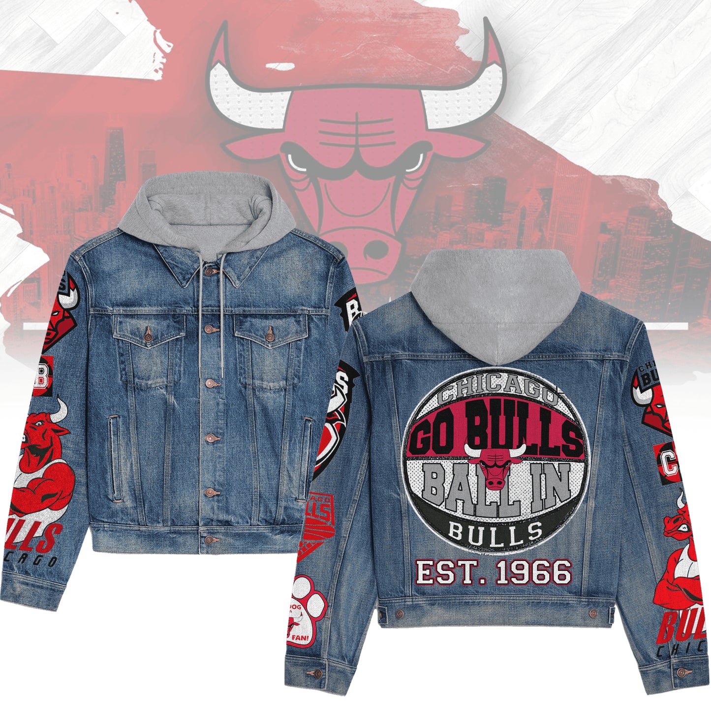 Chicago Bulls Premium Hooded Denim Jacket New Collection AZBTHDJ000299