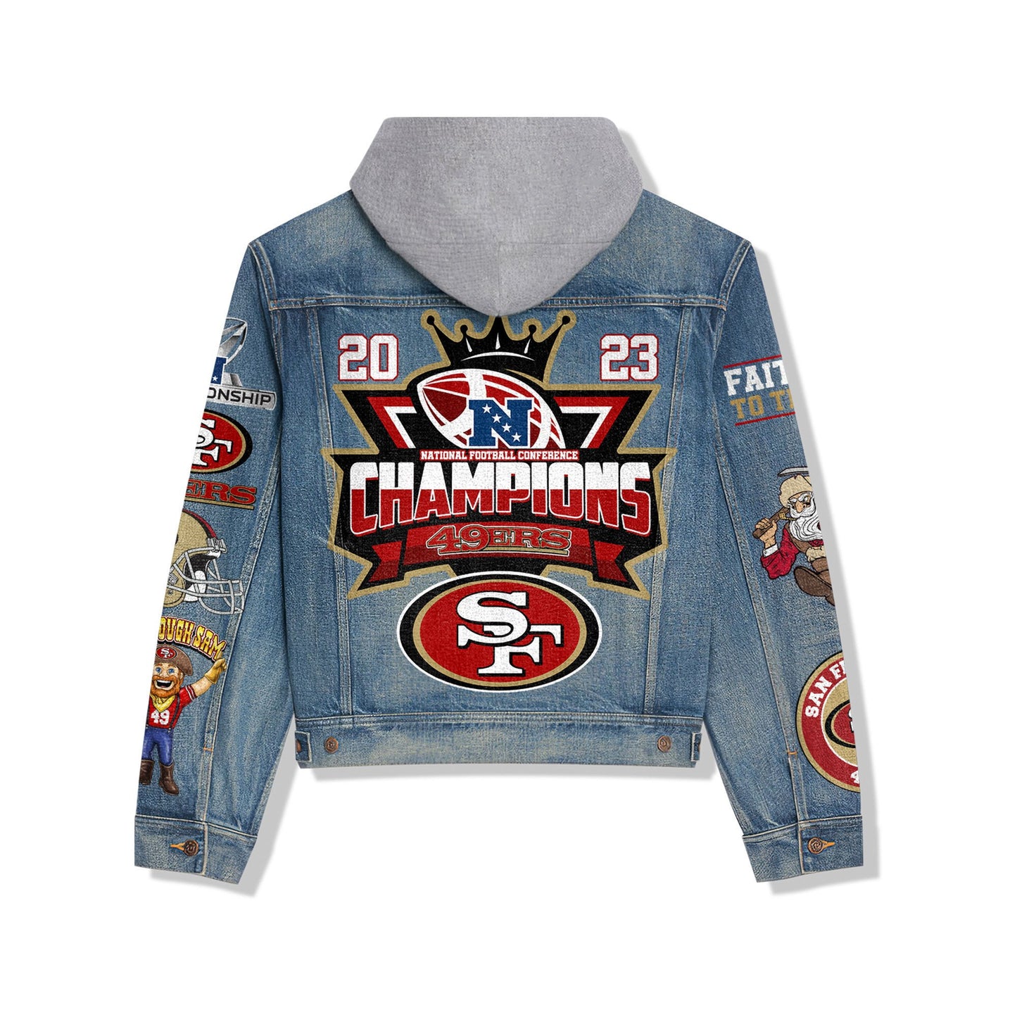 San Francisco 49ers Premium Hooded Denim Jacket New Collection AZBTHDJ000008