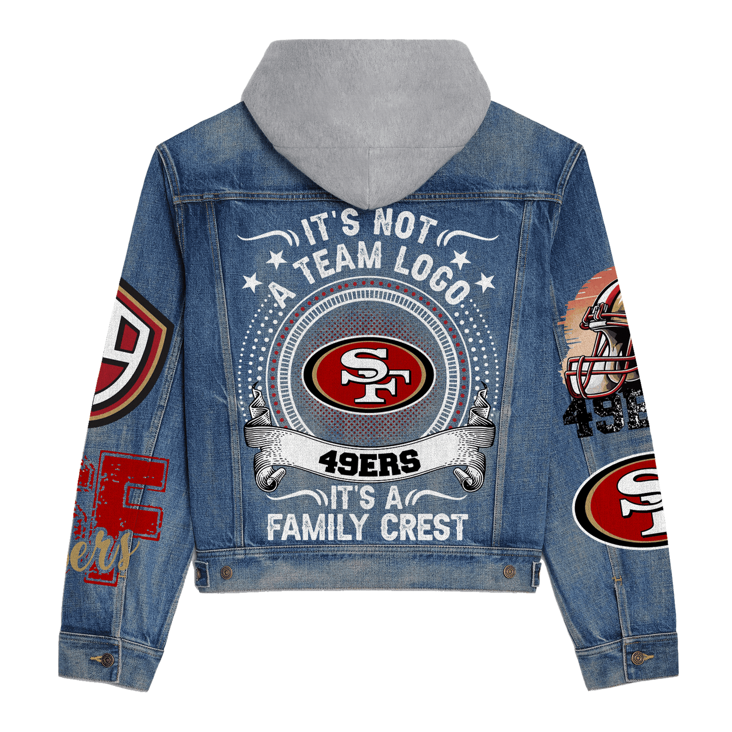 San Francisco 49ers Premium Hooded Denim Jacket New Collection AZBTHDJ000092
